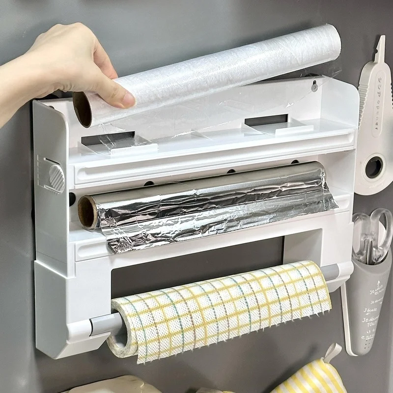 

Kitchen Storage Ra Strong Adhesive No Drilling Tissue Holder Aluminum Foil Cutter Multi-layer Simple Design Kitchen Organizer