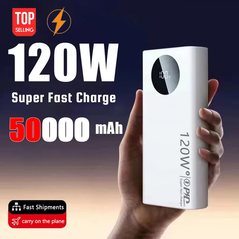 120W 50000mAh High Capacity Power Bank Super Fast Charging Powerbank Portable External Battery Charger For iPhone Samsung Xiaomi