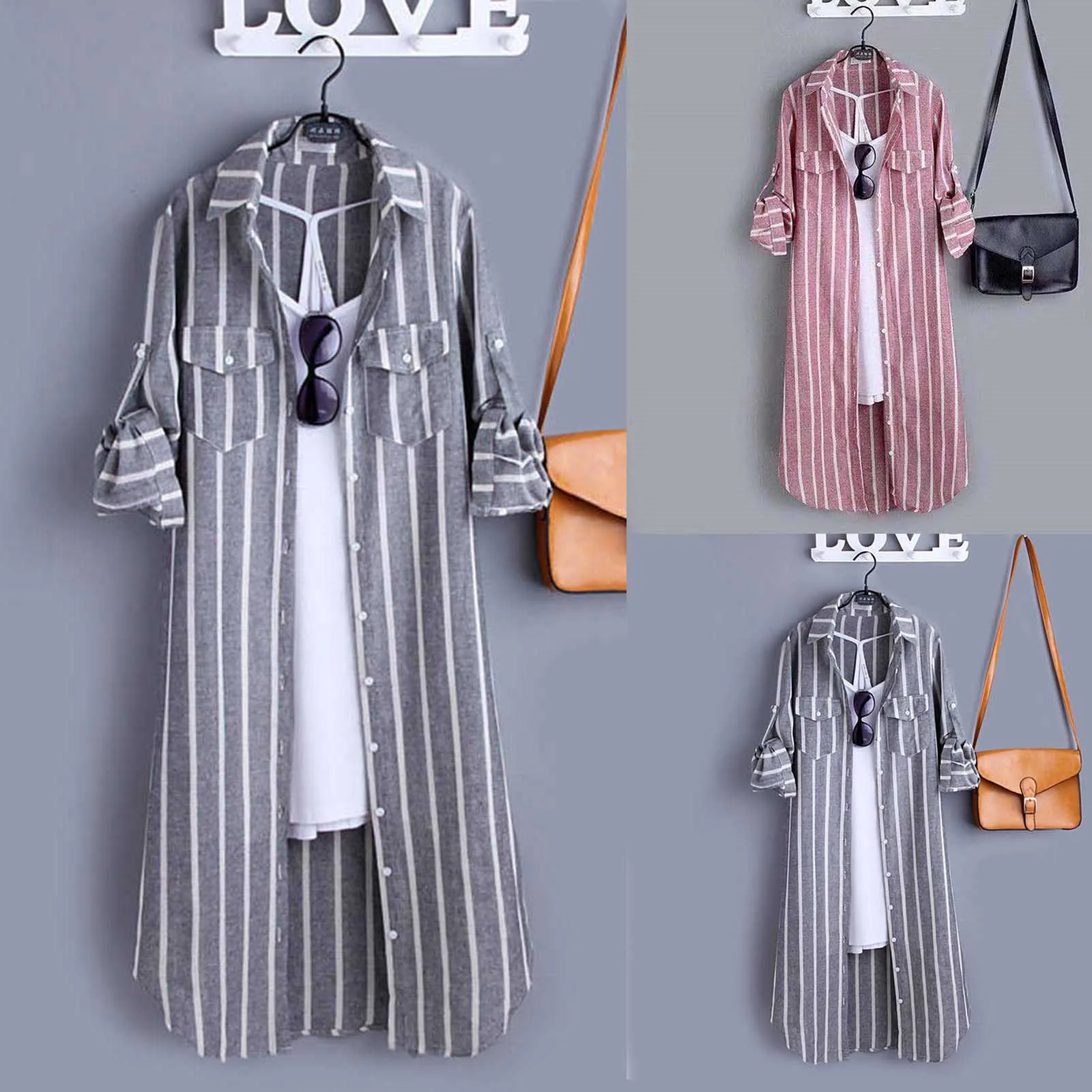 Women'S Casual Fashion Mid-Length Shirt Plaid Lapel Loose Button Cardigan Thin Jacket Shirt Top Suitable For Spring And Autumn