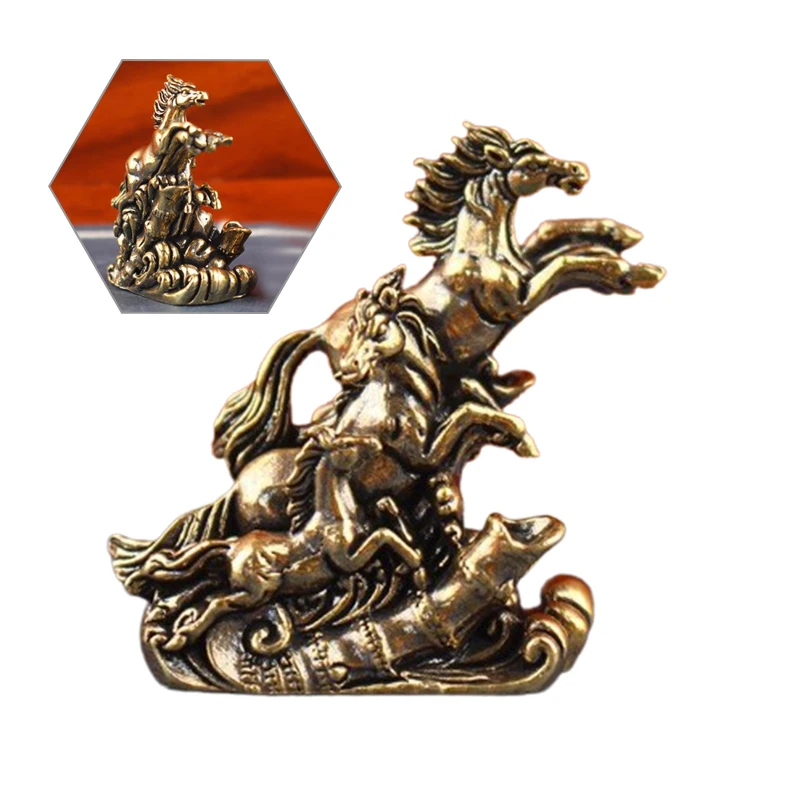 Vintage Brass Galloping Horses Statue Lucky Copper Animal Figurine Wealth Bringing Miniature Ornament For Home Office Desk Decor