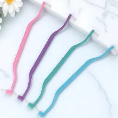 4Pcs Manual Double-Headed Toothbrush Orthodontic Interspace Cleaner Tapered Bristle Heads for Small Mouths Braces Wisdom Teeth