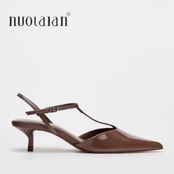 New Brand Women Sandal Fashion Pointed Toe Thin Low Heels Ladies Elegant Slingback Shoes Dress pumps Shoes