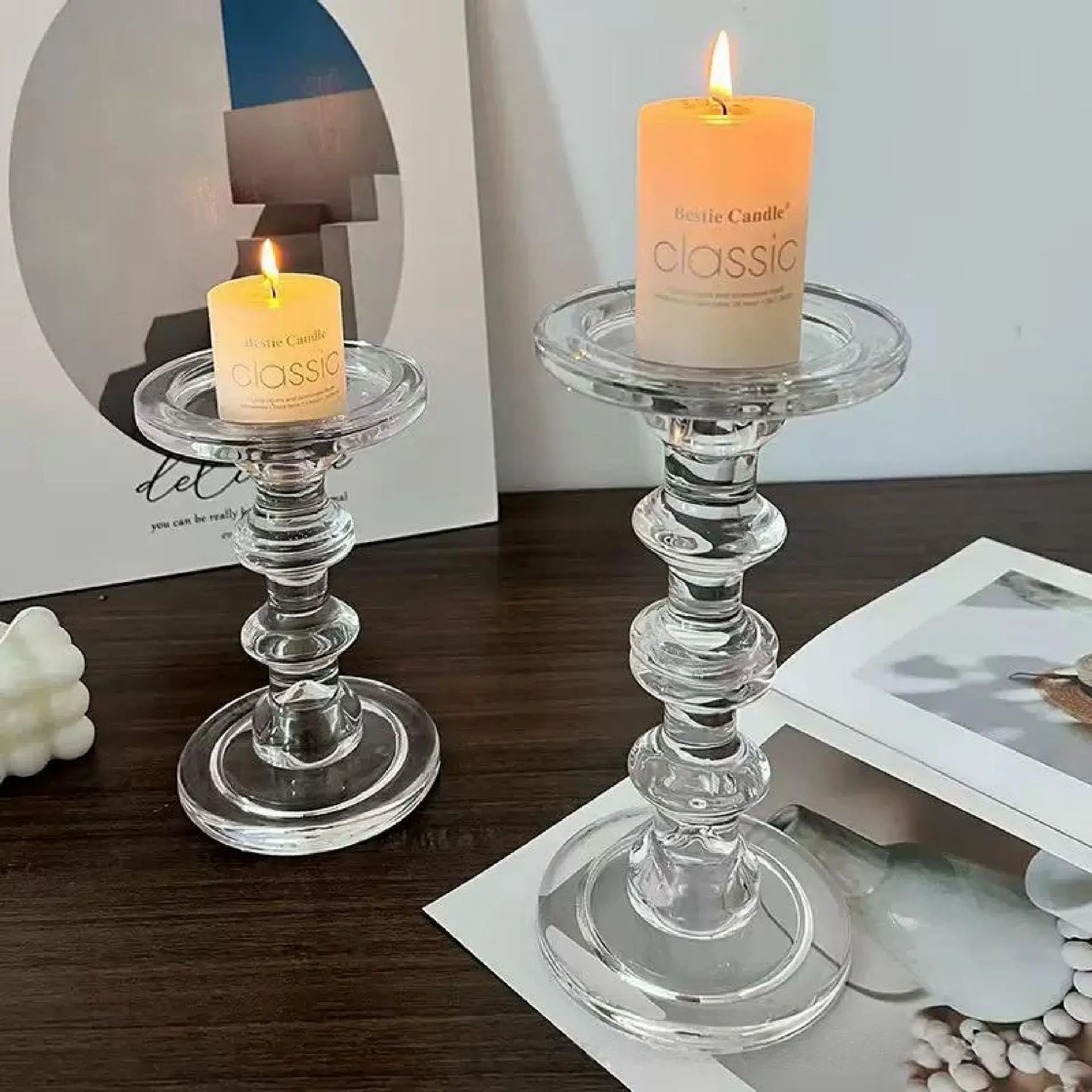European Style Crystal Glass Candle Holders, Subtle Luxury Home Decor, Perfect for American Dining Table & Romantic Dinn