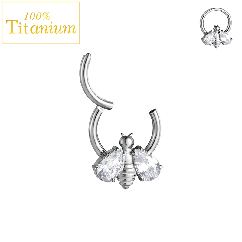 1Pcs Bee Septum Clicker Piercing Earrings F136 Titanium Zircon Hoop Nose Rings Ear Cartilage Daith Conch Helix Piercing Jwerlry