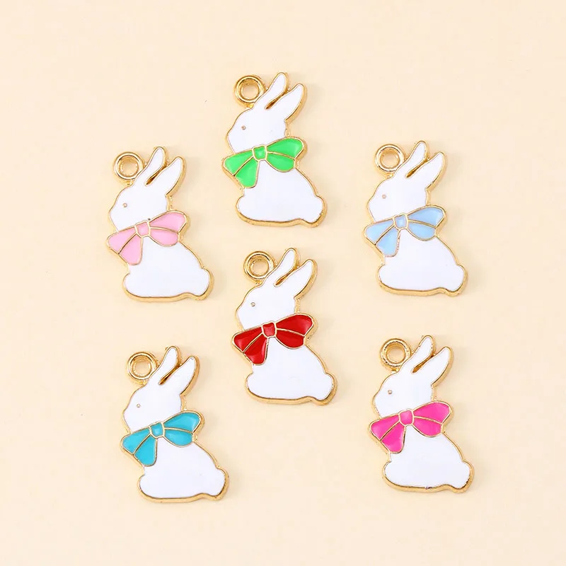 12Pcs 6 Color Enamel Cute Rabbit Charms for Creative Women Necklace Earrings Pendants Diy Bunny Accessories Making Jewelry Craft