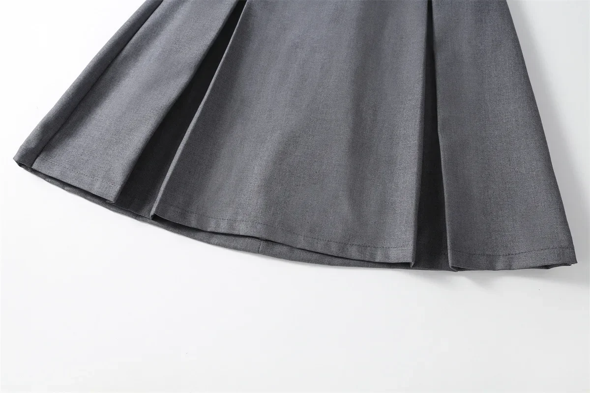 School Kids Pleated Skirt Grey Uniform Long Skirt Fashion Casual All-match Teens Girls Suit Skirt 10 12 13 Years Student Skirts