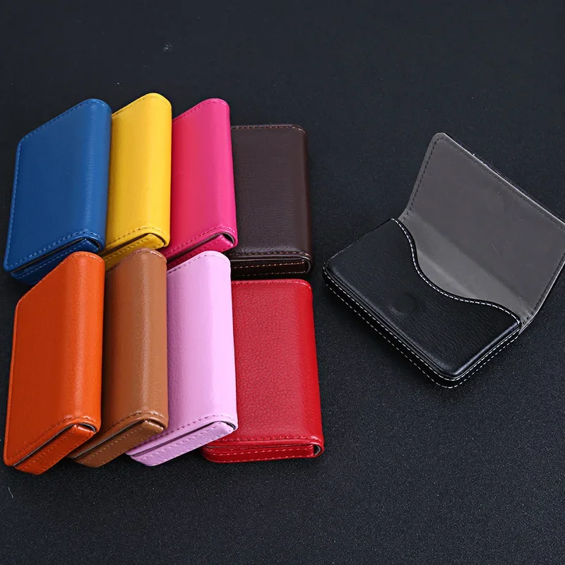 Solid Colour Hasp Pu Leather Business Card Holder Wallet Elegant Name Card Case for Men & Women Credit Card Holder Purse