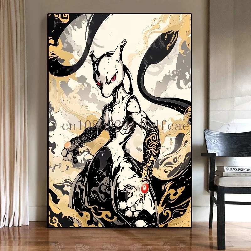 Peinture à l'encre de figurines d'anime Pokemon, peinture sur toile, affiches et impressions Pikachu, art mural, image pour salon, cadeau pour enfants