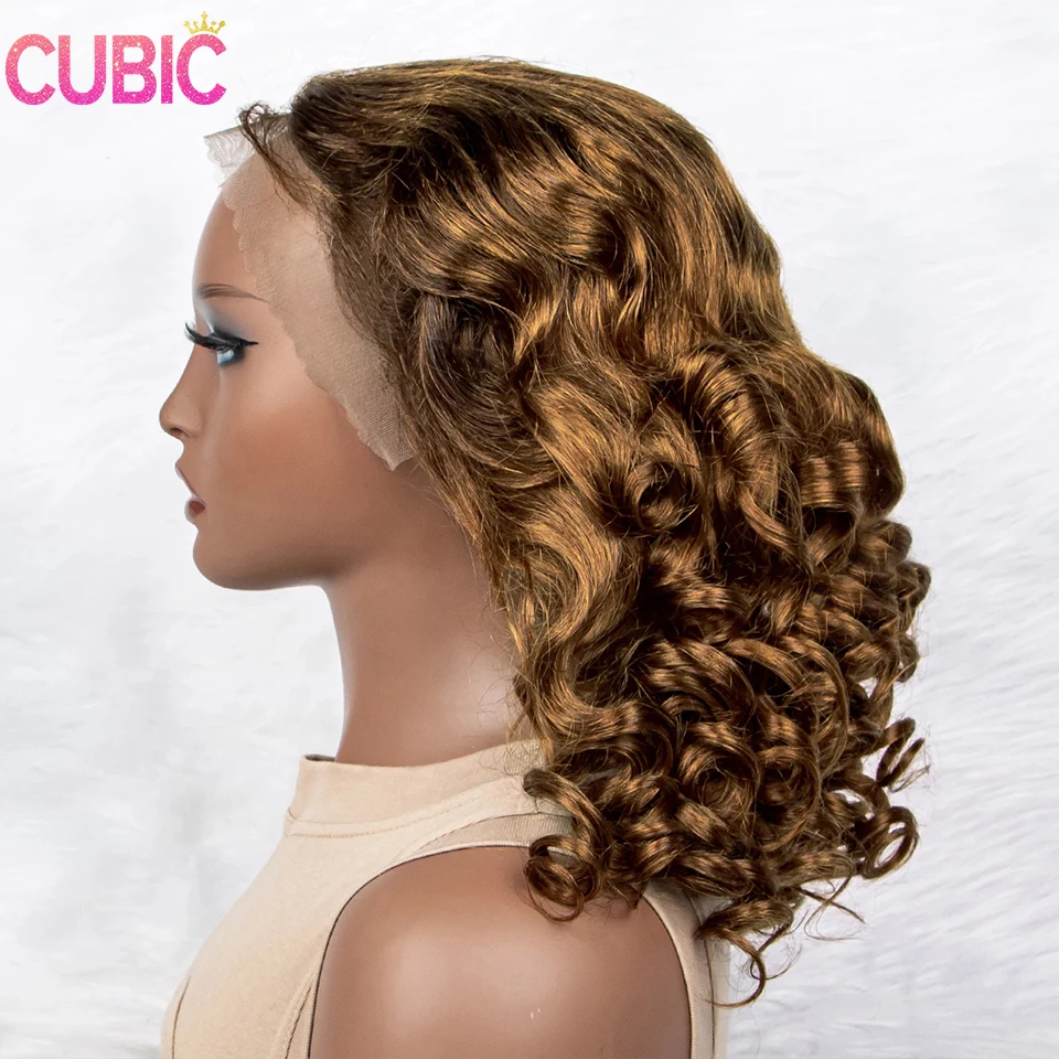 CUBIC Bouncy Curly Spring Brown Ful 13x4 Lace Front Human Hair Wigs High 250 Density For Women Real Wave Frontal Virgin Wig