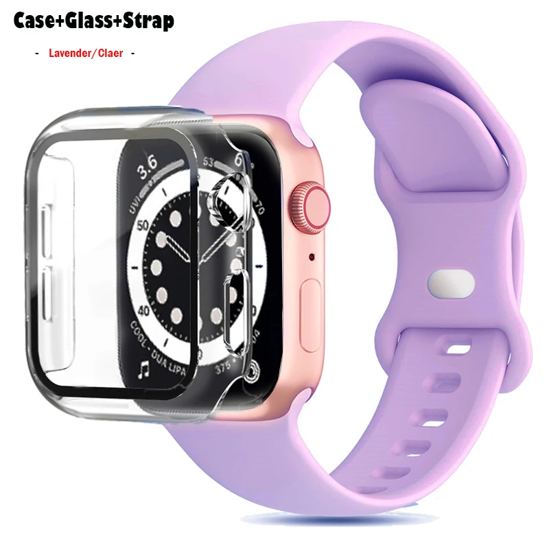 Vetro + custodia + cinturino per cinturino Apple Watch 44mm 41mm 45mm 40mm 38mm 42mm bracciale in Silicone serie iWatch 9 8 3 4 5 6 se 7 cinturini