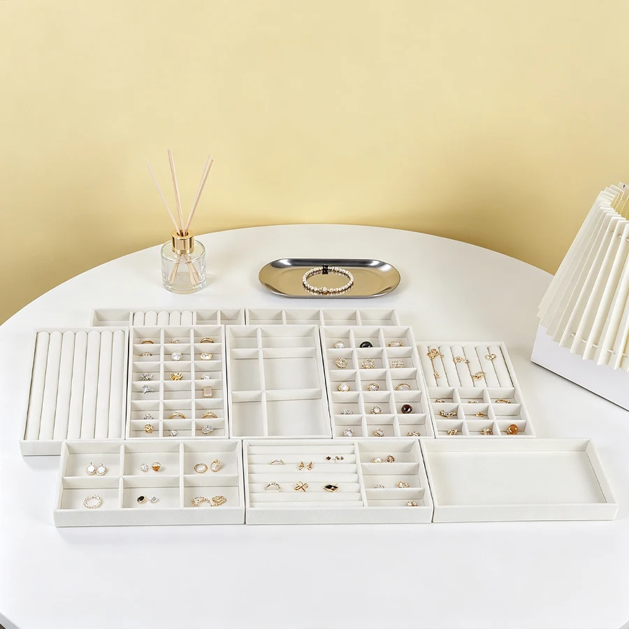 Multi-sized Beige Jewelry Storage Fabric Tray, Suitable for Storing Rings, Earrings, Bracelets and Necklaces, Drawer Organizer