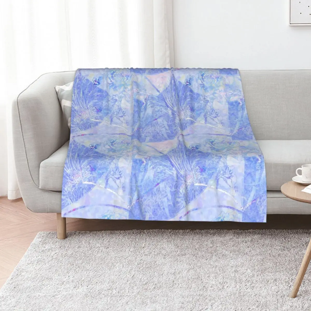Peony Fans in pale blues and pinks RB Throw Blanket Sofas Decorative Sofa Summer halloween Custom Cute Plaid Blankets