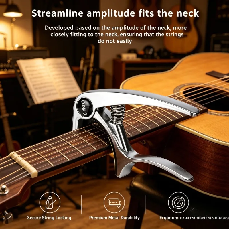 1 capo de metal para guitarra con soporte para púas, para guitarra acústica, eléctrica, bajo y ukelele