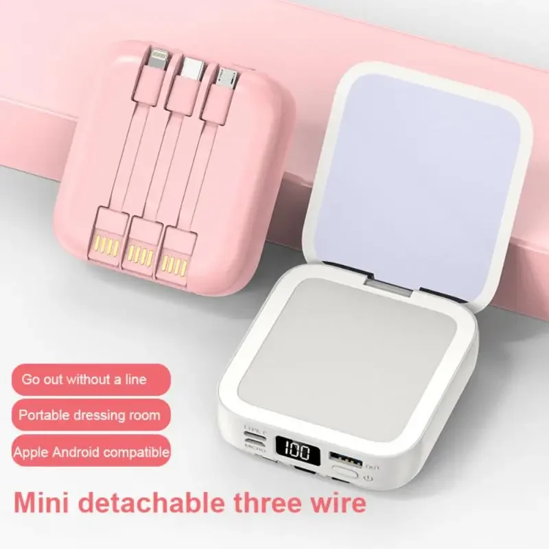 2/1 Pcs20000mAh LED Digital Display Portable Mini Power Bank Mirror Screen Powerbank External Battery Pack Powerbank