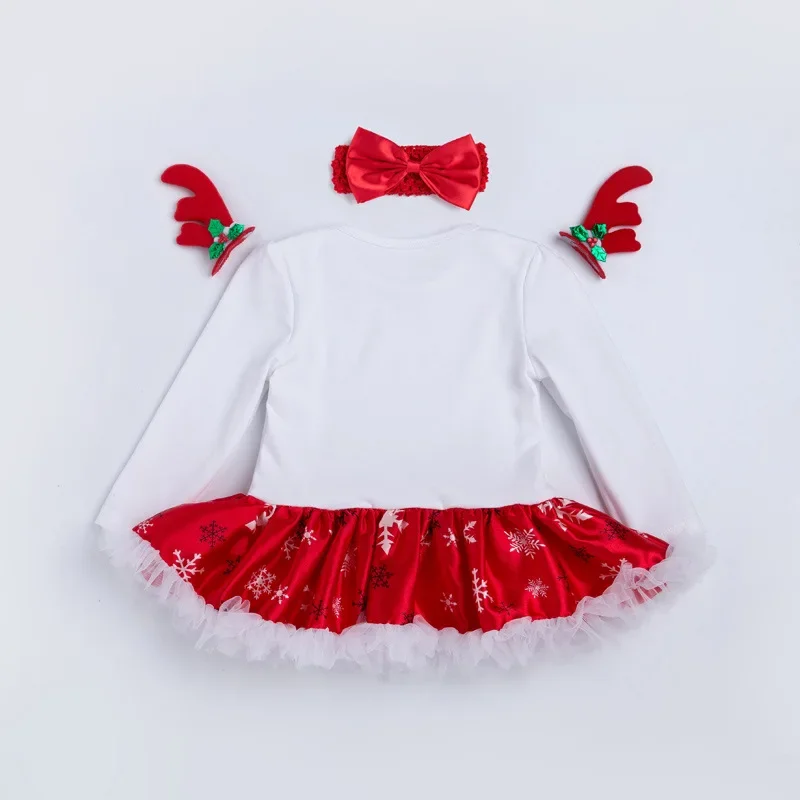 My First Christmas Baby Girls Outfits Deer Romper Dress + Shoes +Headband Newborns New Year Girls Clothes Sets