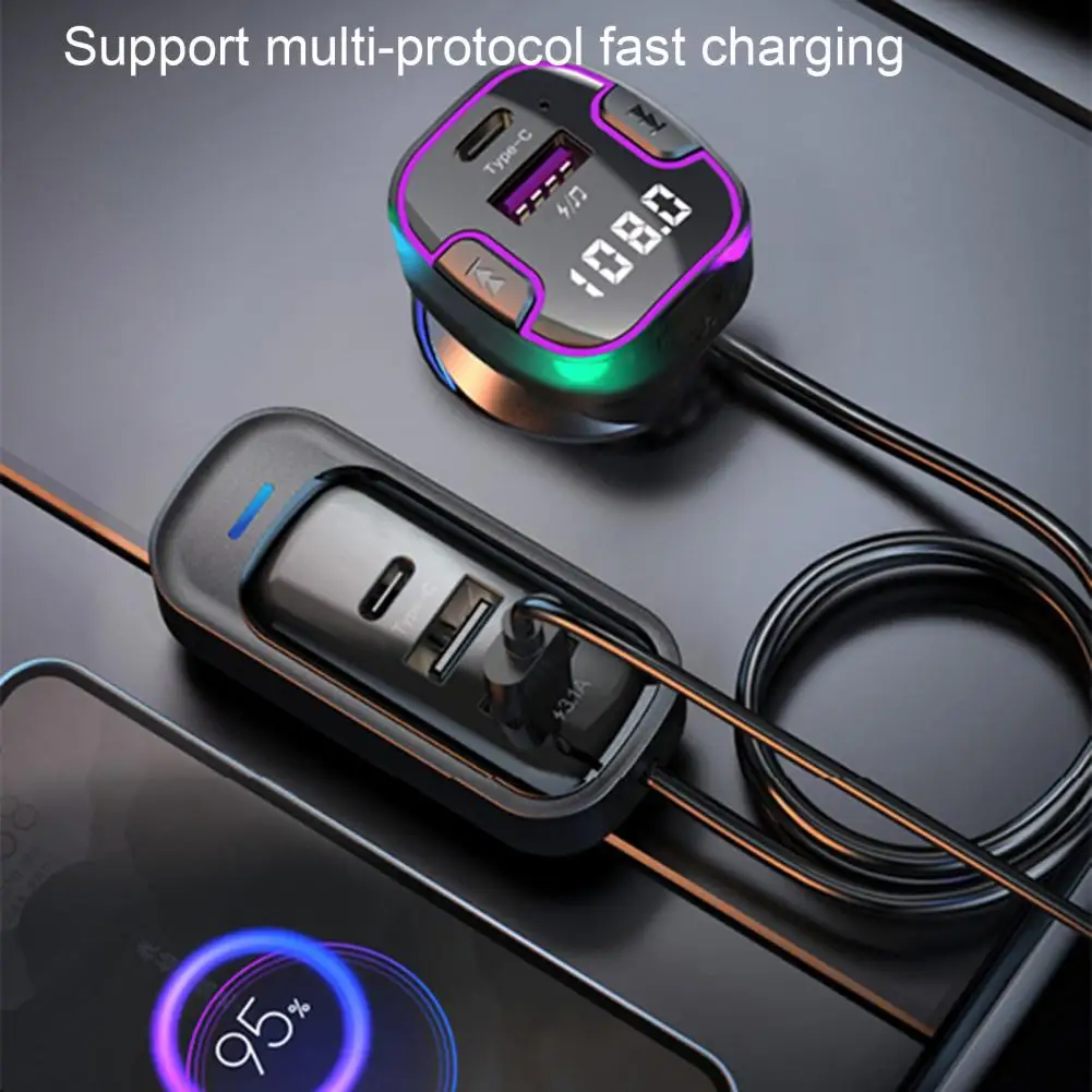 

Usb Car Charger Multi port Car Charger with Led Ambient Light Usb Type c Quick Charging Bluetooth Mp3 Enhance In car