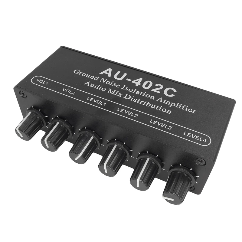 AU-402C Audio Mixed Distributor Signal Selector Switcher 4 Input 2 Output Tone Volume Controls Headphones Amplifier-BCBW