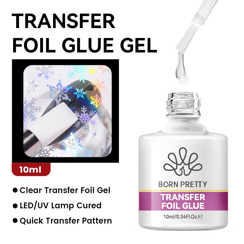 BORN PRETTY Nail Foil Glue Gel 10ML Foil Transfer Gel for Foil Nails Stickers DIY Nail Art Manicure Salon Home UV LED Lamp Need