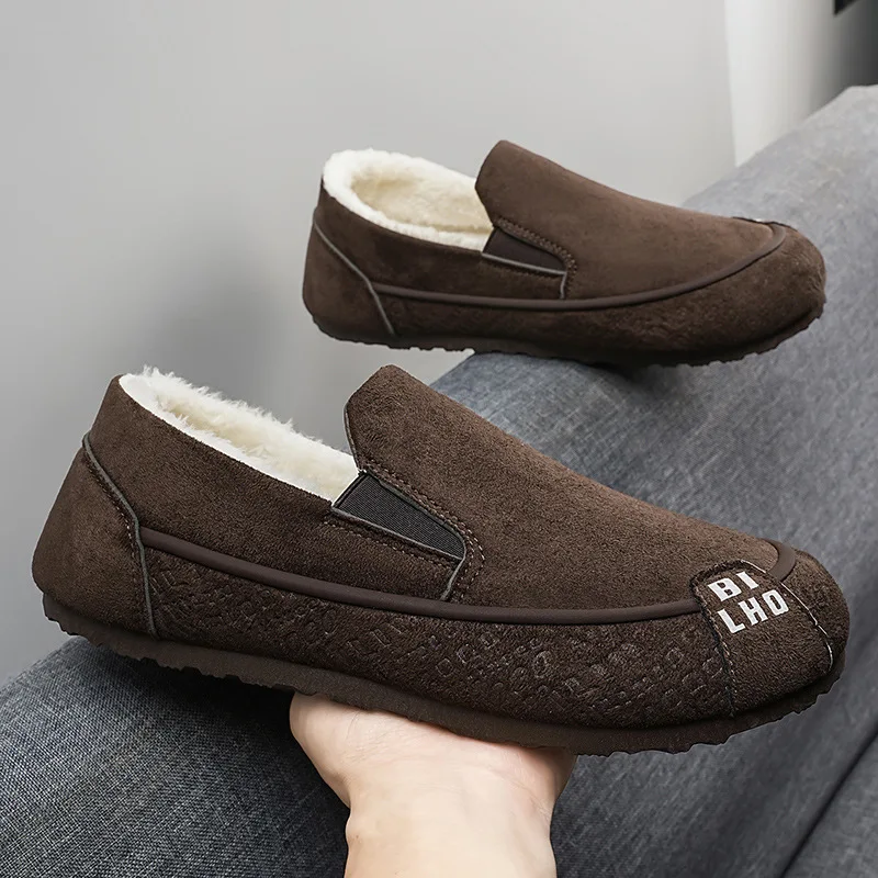 Winter Men's Velvet Loafers Thick Cotton Warm Casual Shoes 2026 New Style Comfortable Slip-On