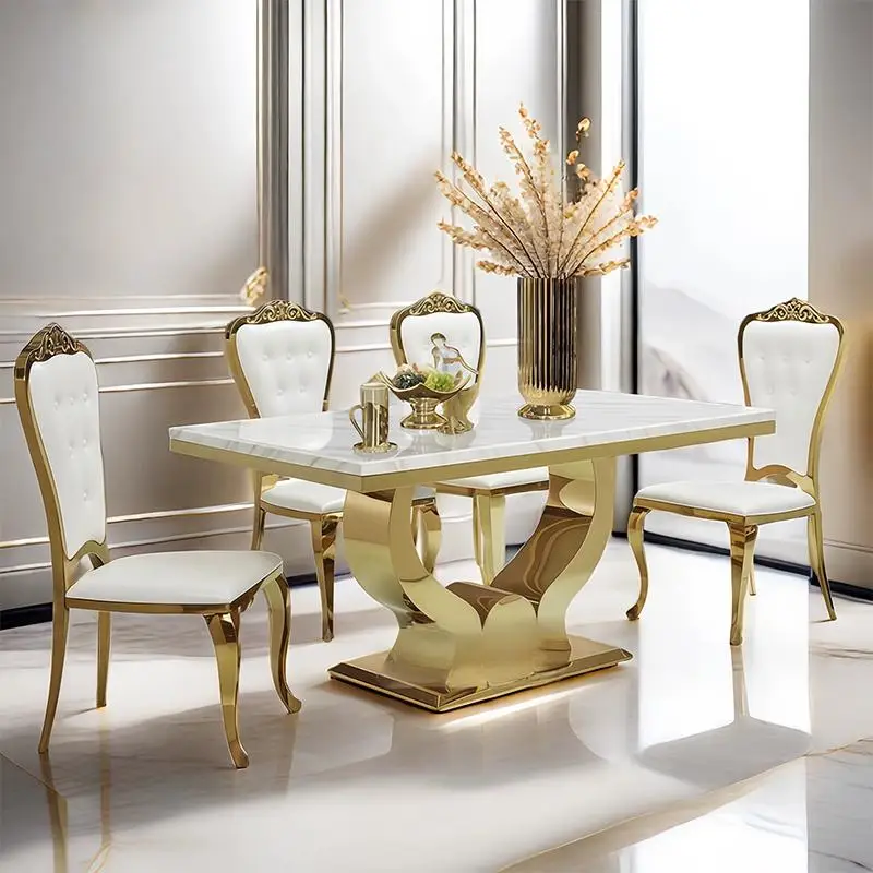 

Набор Edelstahl Esstisch Esszimmer Основа Stühle Marmor Moderne Neue Luxus 6, Stil Wohnzimmer Haus Verpackung Zimmer