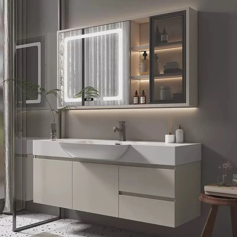 Cream style skin-feeling big belly all-in-one basin bathroom wash basin wash basin bathroom cabinet combination