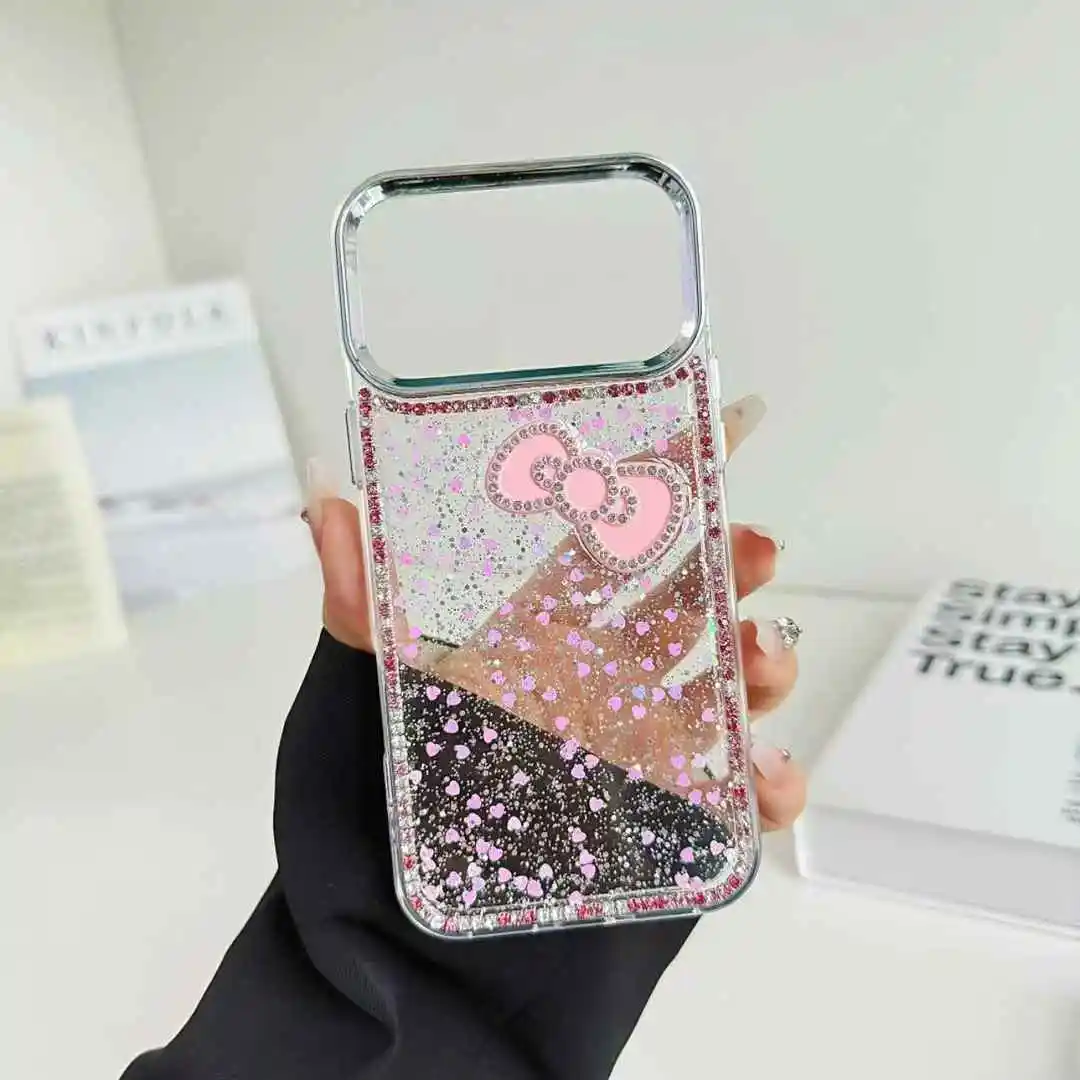 

Cute 3D Bowknot Glitter Phone Case For iPhone 17 16 15 14 13 Pro Max Plus MiNi 2025 Korean Girl Soft Cover Epoxy Clear Shell