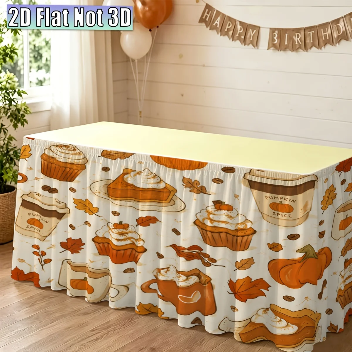 2D flat, JIT, 1pc, party table skirt, autumn dessert, pattern decoration