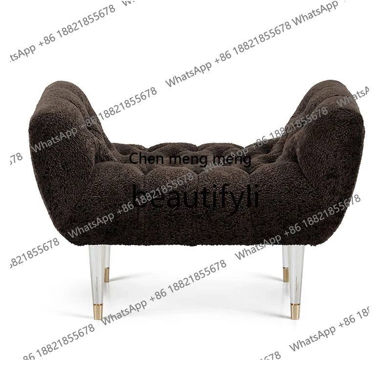 

Lamb wool, high-footed bedside, shoe changing stool, bedroom, dressing stool, acrylic armrest bench.H