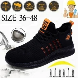 Outdoor Men Sneakers Breathable Work Steel Toe Safety Shoes Comfortable Lightweight Safety Boots Men's Sports Shoes Size 36-48