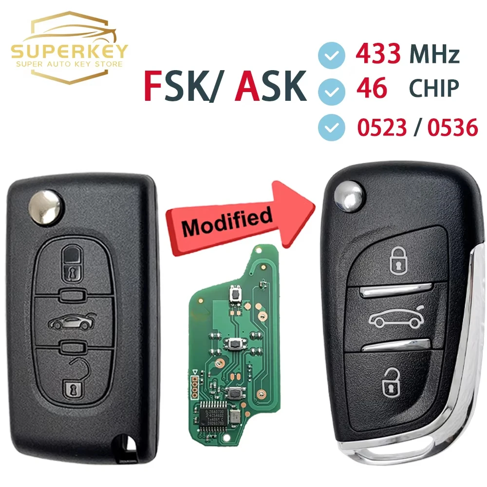 

ASK FSK Modified For Citroen C2 C3 C4 C5 C6 Xsara Berlingo For Peugeot 207 307 308 407 607 807 HU83 VA2 Flip Remote Car Key