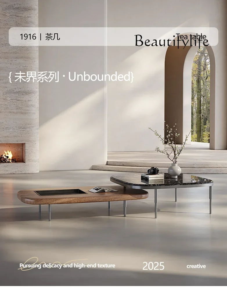 J SS البلاتين الماس طاولة القهوة الحجرية الفاخرة الراقية ضوء الفاخرة الإيطالية الحد الأدنى شقة الطابق فيلا غرفة المعيشة الجوز #5