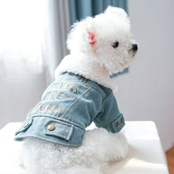 1PC Pet Suit Dog Cat Plush Thickened Warm Denim Letter Lapel Handsome Cotton Coat Suitable for Small and Medium sized Dogs