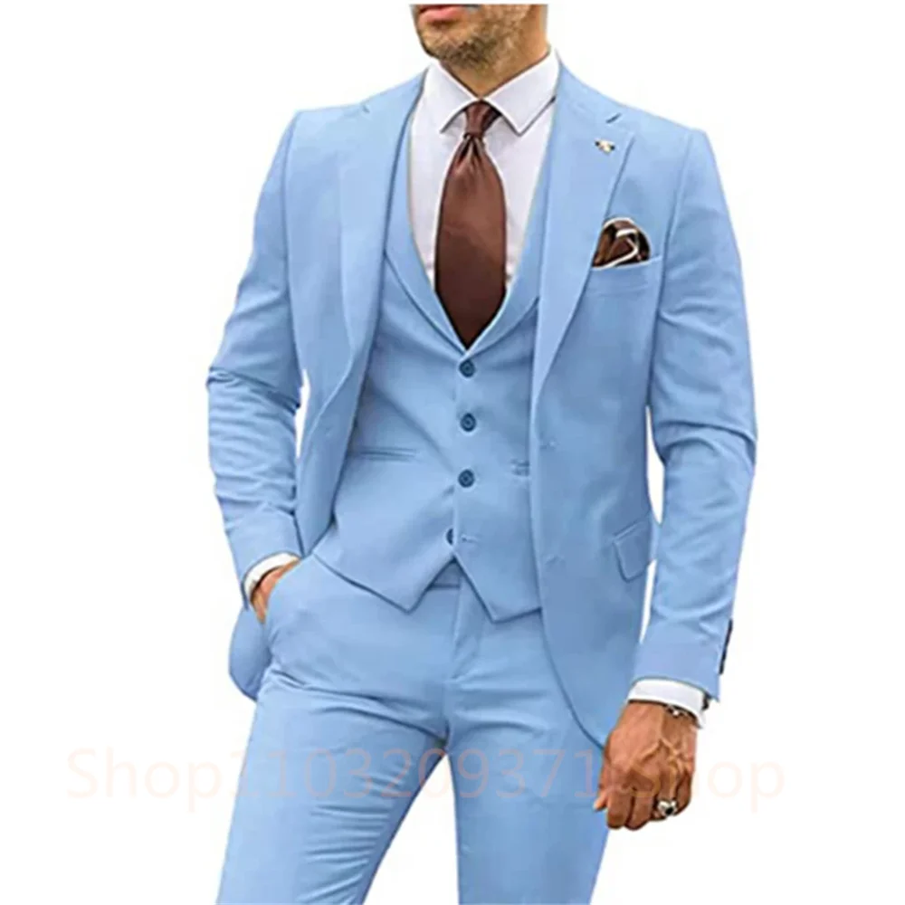 New Light Gray Groom Groomsman Men Suit Wedding Party Formal Occasions Business Male Tuxedo 3 Piece Set Jacket Vest Pants