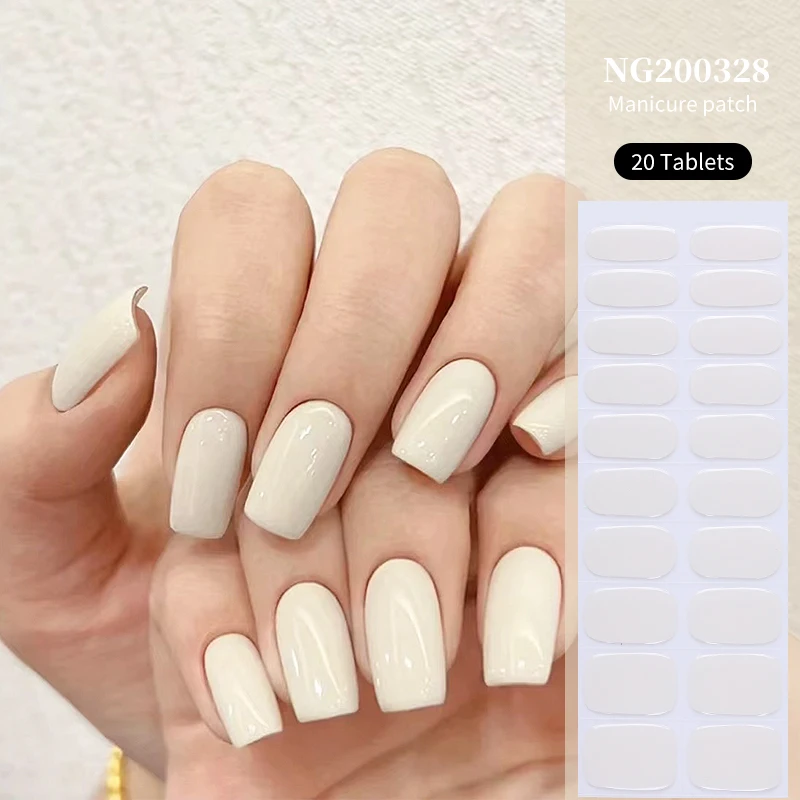 16/20Tips Beige Semi-cured Gel Nail Wraps Nail Stickers Nails Art Sliders For Nails Decorated False Nails Sticker Press On Nail