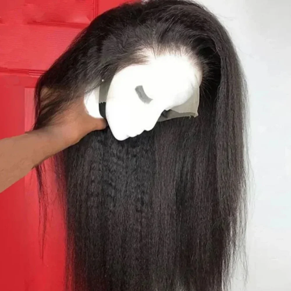13x6 Kinky Straight Human Hair Wig with HD Transparent Lace Front Yaki Pre-Plucked Natural Looking Wigs for Women Free Part
