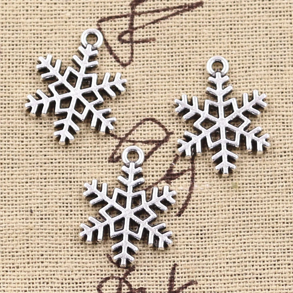 12pcs Charms Snow Snowflake 23x17mm Antique Silver Color Pendants Making DIY Handmade Tibetan Finding Jewelry