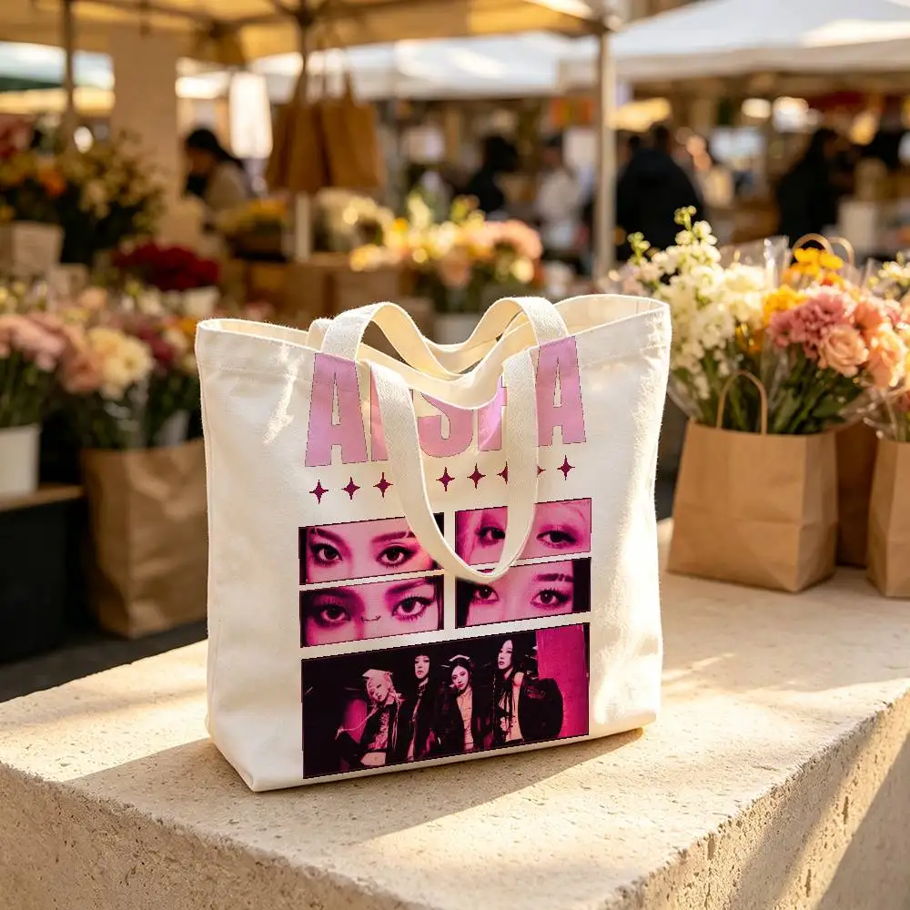 A-aespa LEMONADE-S KPOP Print Canvas Tote Bag Handbag For Daily School Commute Casual Shoulder Bag
