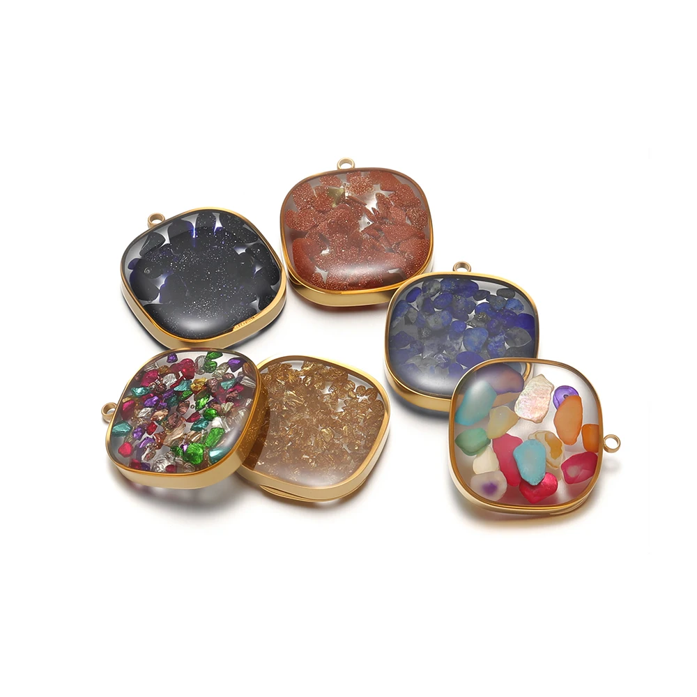 

4 шт., прозрачные подвески из смолы из нержавеющей стали, 20 мм, квадратные подвески с драгоценными камнями для DIY ювелирных изделий, ожерелья, изготовления браслетов