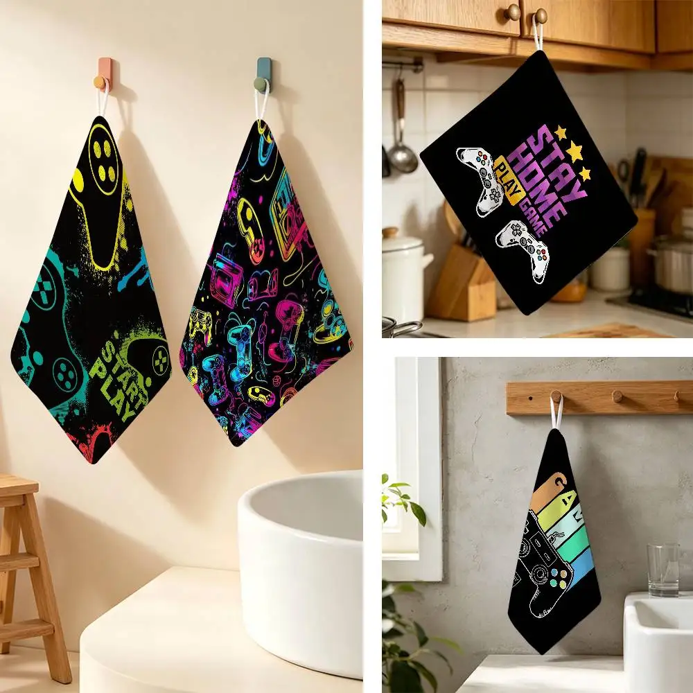 Hot Colorful Game Gamepad Polyester Cotton Daily Towel Hanging Kitchen Hand Wiping Cloth Durable for Whole House Use