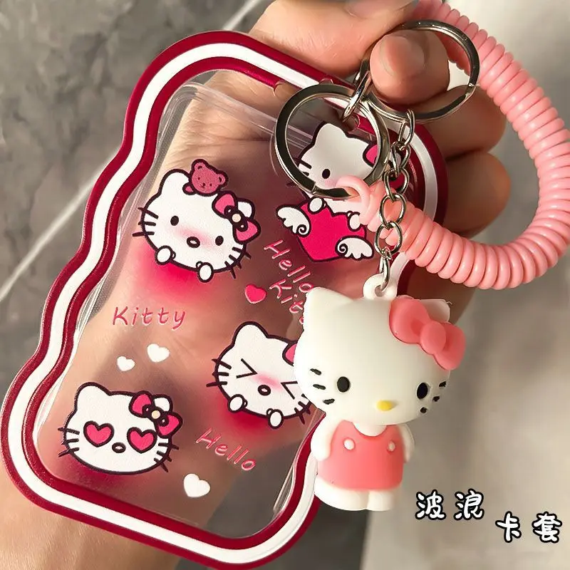 Anime Hello Kitty Sanrio Card Cover with Lanyard String Plastic Student Protection Business Id Name Badge Card Holder Case Bags