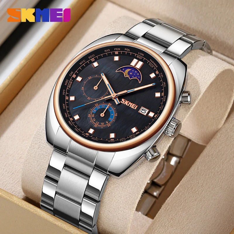 

SKMEI Business Moon Phase Luminous Watch, Men's Fashion Sport Waterproof Chronograph Quartz Watch
