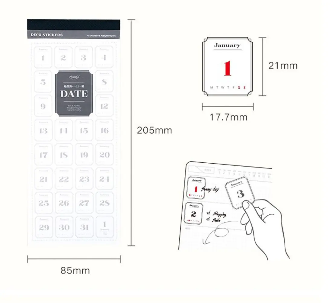 Agenda Planner Materiały biurowe 365-dniowe naklejki z datą Plan dzienny Naklejka Numer Data Etykieta Naklejki Kalendarz Naklejka