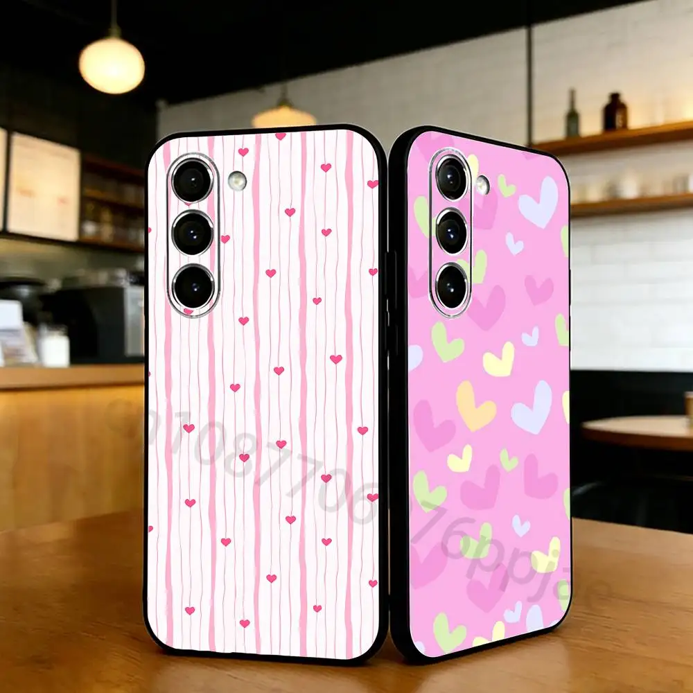Cute Love Heart Phone Case For Samsung S20,21,22,23,24,25,26 plus,ultra Lite Black Silicone Cover