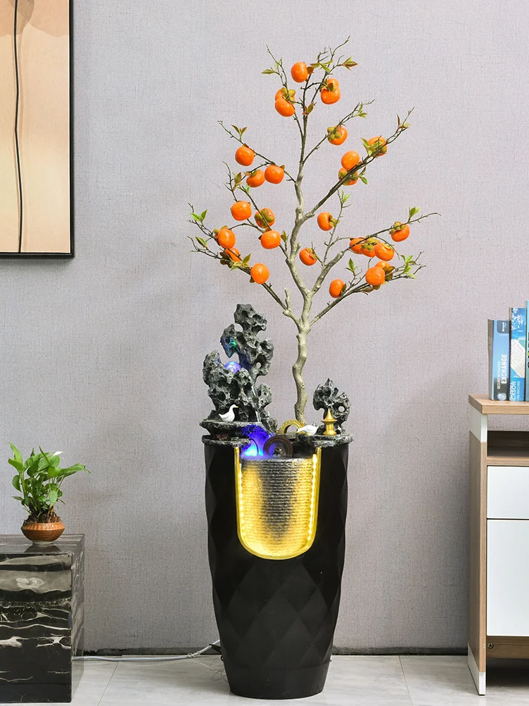 New Chinese living room decoration flowing water ornaments, artificial green plants, potted humidifiers, floor ornaments,