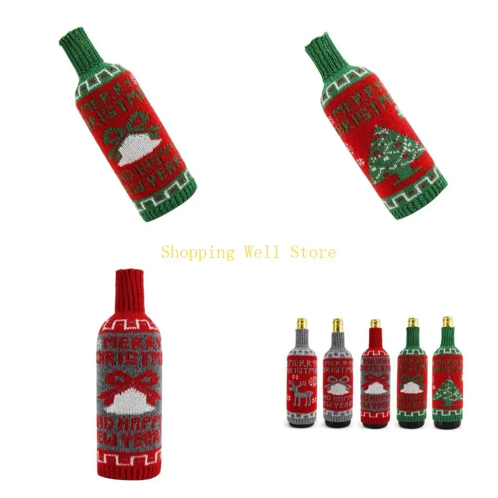 

KX4B Elegant Knitted Wine Bottle Cover Wrap Perfect for Christmas Party Decoration
