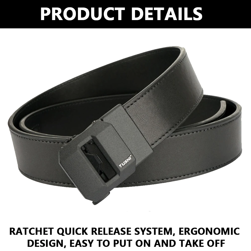 TUSHI Nowy Skórzany Taktyczny Pas Luksusowy Automatyczny Pasek z Klamrą dla Mężczyzn Pasek Projektant Pasków Męski Wysokiej Jakości Pas IPSC Męski Czarny