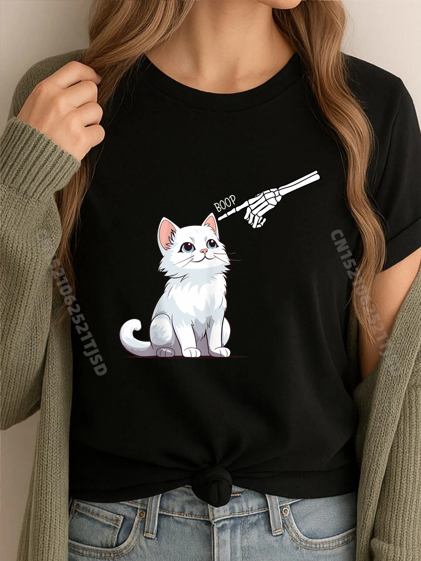 

Cat White Lover Skeleton Hand Boop Funny Halloween Costume Mens Designer Clothes Short Sleeve T-Shirt Tshirts Washed Printed On