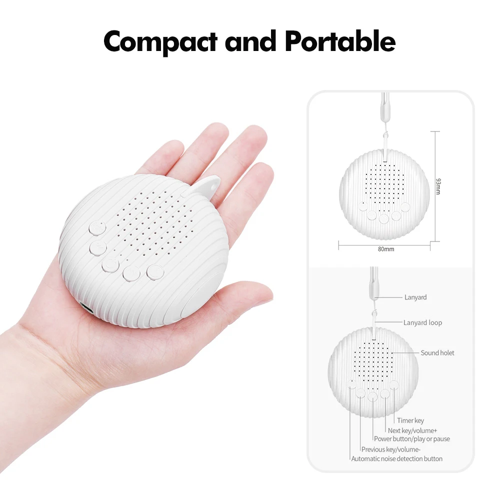 Portable Baby Sleep Machine White Noise Sound Machine 10 Soothing Sounds 15/30/60min Timer Volume ABuilt-in Rechargeable Battery