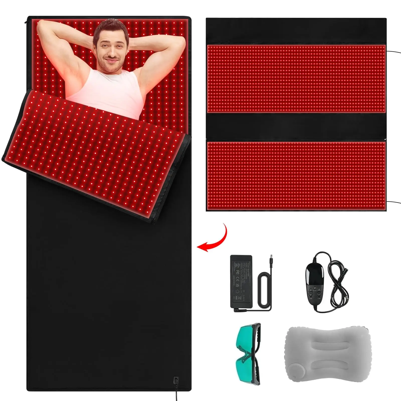 

LOVTRAVEL New 2560pcs LED 660&850nm Red Light Therapy Mat Bag Near Infrared Light Therapy Mat Large Pads for Full Whole Body