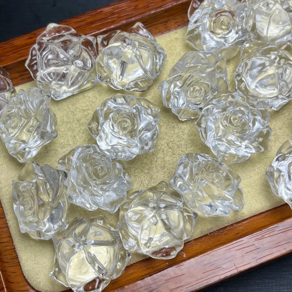 4PCS Natural Clear Quartz Flower Pendant Crystal Carving Children Cute Jewelry Healing Holiday Gift 22MM